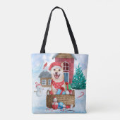 Shiba Inu Dog in sneeuwkersthondenhuis Tote Bag (Achterkant)