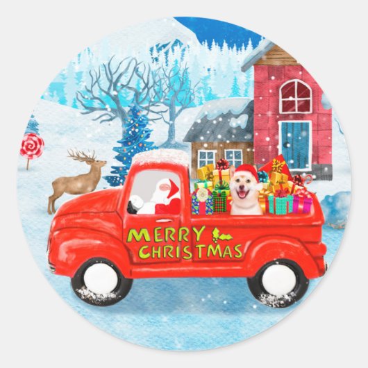 Shiba Inu Dog-kerstcadeau Snow Ronde Sticker (Voorkant)
