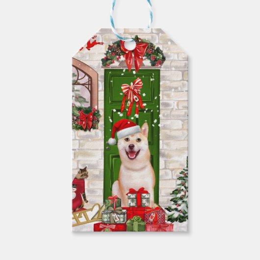 Shiba Inu Dog Kerstmis Cadeaulabel (Voorkant)