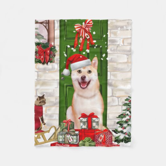 Shiba Inu Dog Kerstmis Fleece Deken (Voorkant)