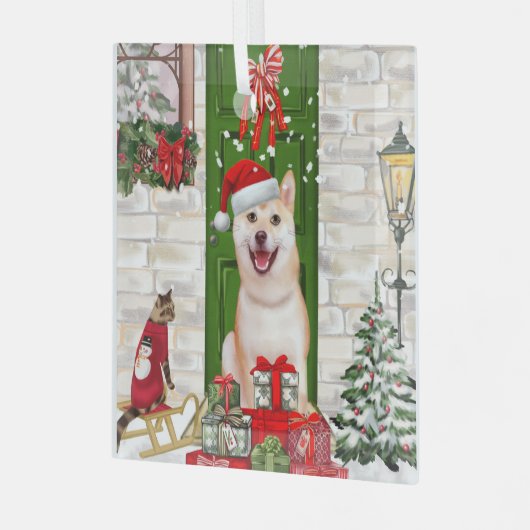 Shiba Inu Dog Kerstmis Glas Ornament (Voorkant links)