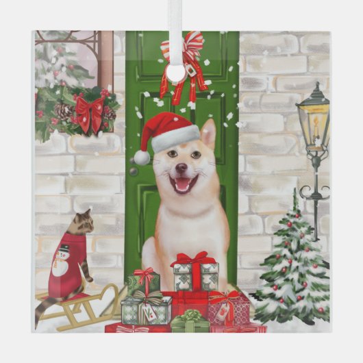 Shiba Inu Dog Kerstmis Glas Ornament (Voorkant)