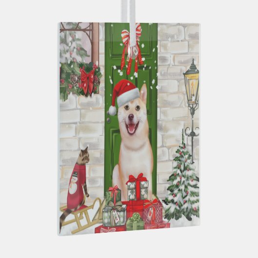 Shiba Inu Dog Kerstmis Glas Ornament (Voorkant Rechts)