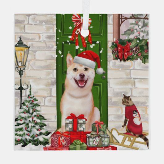 Shiba Inu Dog Kerstmis Glas Ornament (Achterkant)