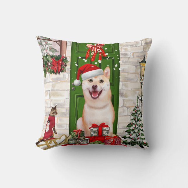Shiba Inu Dog Kerstmis Kussen (Voorkant)