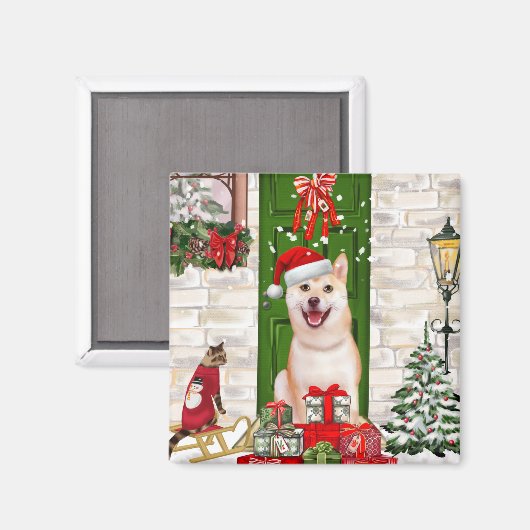 Shiba Inu Dog Kerstmis Magneet (Voorkant / Achterkant)