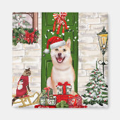 Shiba Inu Dog Kerstmis Magneet (Voorkant)