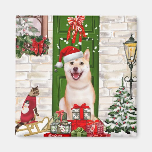 Shiba Inu Dog Kerstmis Magneet (Voorkant)