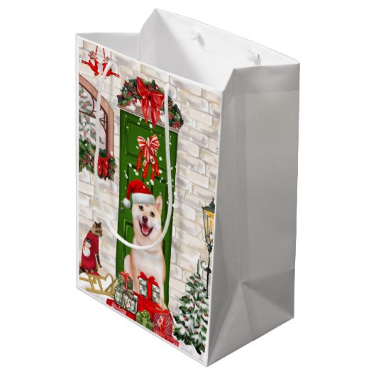 Shiba Inu Dog Kerstmis Medium Cadeauzakje (Achterkant Gekanteld)