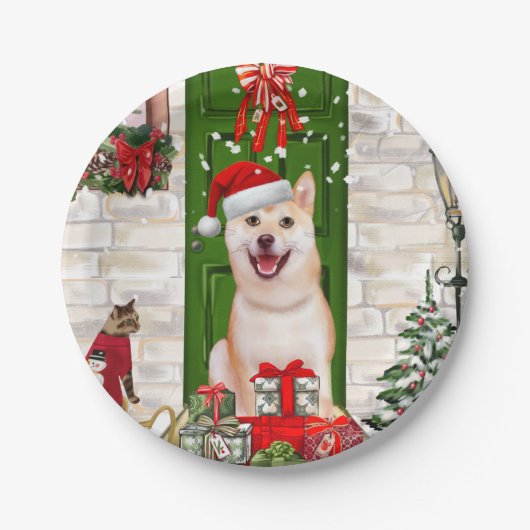 Shiba Inu Dog Kerstmis Papieren Bordje (Voorkant)