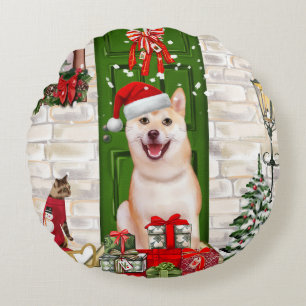 Shiba Inu Dog Kerstmis Rond Kussen