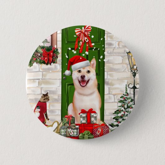 Shiba Inu Dog Kerstmis Ronde Button 5,7 Cm (Voorkant)