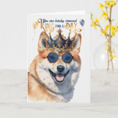 Shiba Inu Dog King for a Day Funny Birthday Kaart (Gele Bloem)