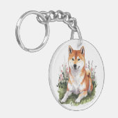 Shiba Inu Dog Kleurrijke Sleutelhanger Waterverf K (Voorkant Links)