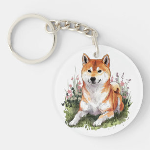 Shiba Inu Dog Kleurrijke Sleutelhanger Waterverf K