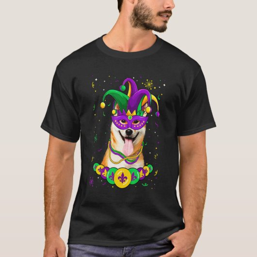 Shiba Inu Dog Lover Mardi Gras Carnival Funny Mask T-shirt (Voorkant)