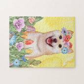 Shiba Inu Dog met Flowers Spring Legpuzzel (Horizontaal)