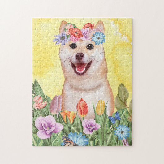 Shiba Inu Dog met Flowers Spring Legpuzzel (Verticaal)
