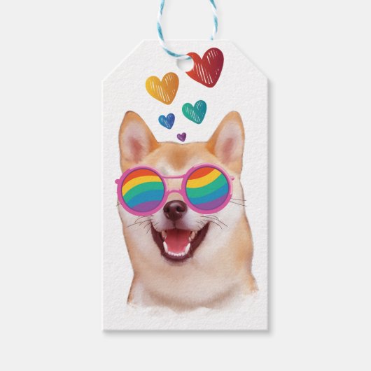 Shiba Inu Dog met Hearts Valentijnsdag Cadeaulabel (Voorkant)