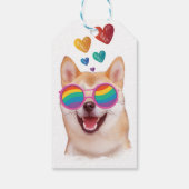 Shiba Inu Dog met Hearts Valentijnsdag Cadeaulabel (Achterkant)