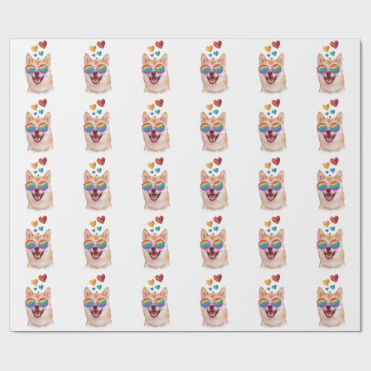 Shiba Inu Dog met Hearts Valentijnsdag Cadeaupapier (Vlak)