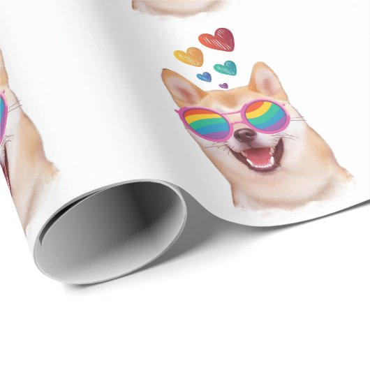 Shiba Inu Dog met Hearts Valentijnsdag Cadeaupapier (Rol Hoek)