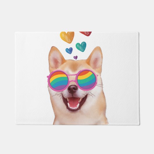 Shiba Inu Dog met Hearts Valentijnsdag Deurmat (Voorkant)