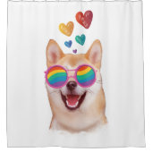 Shiba Inu Dog met Hearts Valentijnsdag Douchegordijn (Voorkant)