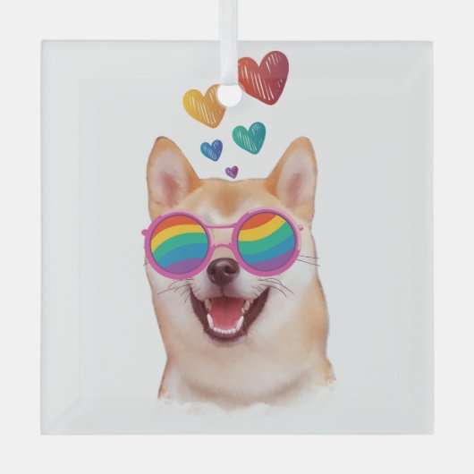 Shiba Inu Dog met Hearts Valentijnsdag Glas Ornament (Voorkant)