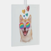 Shiba Inu Dog met Hearts Valentijnsdag Glas Ornament (Voorkant Rechts)