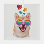 Shiba Inu Dog met Hearts Valentijnsdag Glas Ornament (Achterkant)
