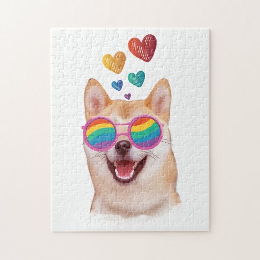 Shiba Inu Dog met Hearts Valentijnsdag Legpuzzel (Verticaal)