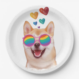 Shiba Inu Dog met Hearts Valentijnsdag Papieren Bordje