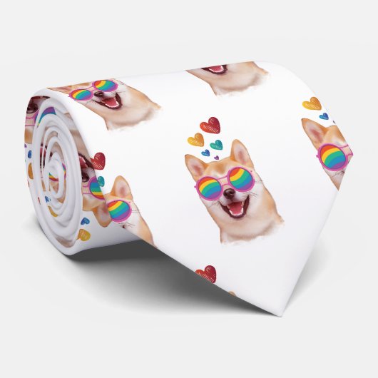 Shiba Inu Dog met Hearts Valentijnsdag Stropdas (Opgerold)