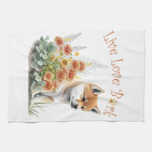 Shiba Inu Dog Mom Floral Theedoek (Horizontaal)