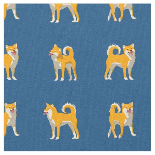 Shiba Inu Dog Pattern Classic Blue Stof (Close Up)