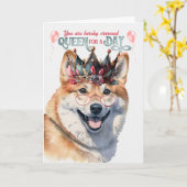 Shiba Inu Dog Queen voor een dag Funny Birthday Kaart (Gele Bloem)