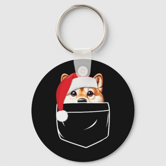 Shiba Inu Dog Santa Hat Kerstzak Leuke Kerstmis Sleutelhanger (Voorkant)
