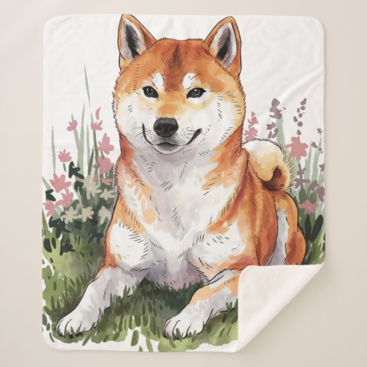 Shiba Inu Dog Sherpa Deken Waterverf Design (Voorkant)