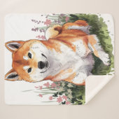 Shiba Inu Dog Sherpa Deken Waterverf Design (Voorkant (horizontaal))