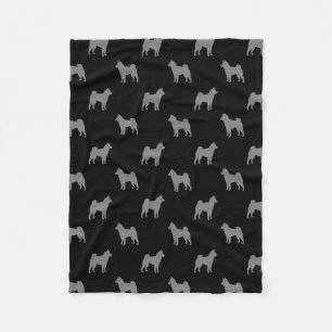 Shiba Inu Dog Silhouettes Pattern Grey and Black Fleece Deken