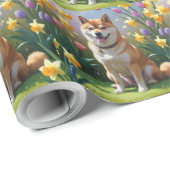 Shiba Inu Dog Spring Bloemen Schilderen Cadeaupapier (Rol Hoek)