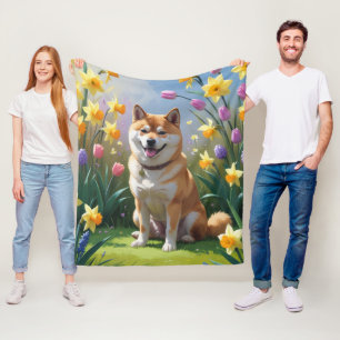 Shiba Inu Dog Spring Bloemen Schilderen Fleece Deken