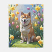 Shiba Inu Dog Spring Bloemen Schilderen Fleece Deken (Voorkant)