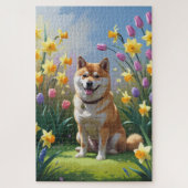 Shiba Inu Dog Spring Bloemen Schilderen Legpuzzel (Verticaal)