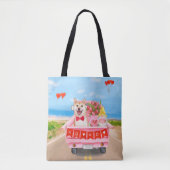 Shiba Inu Dog Valentijnsdag Truck Hearts Tote Bag (Voorkant)