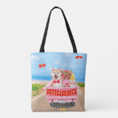 Shiba Inu Dog Valentijnsdag Truck Hearts Tote Bag (Achterkant)