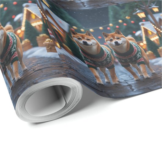 Shiba Inu Dogs Christmas Snow Holiday Cadeaupapier (Rol Hoek)