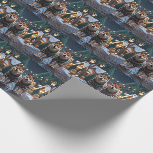 Shiba Inu Dogs Christmas Snow Holiday Cadeaupapier (Hoek)