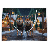 Shiba Inu Dogs Christmas Snow Holiday Groot Cadeauzakje (Voorkant)